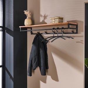 Portemanteau mural en bois d'acacia 6 patères + 1 tringle TRIBECA